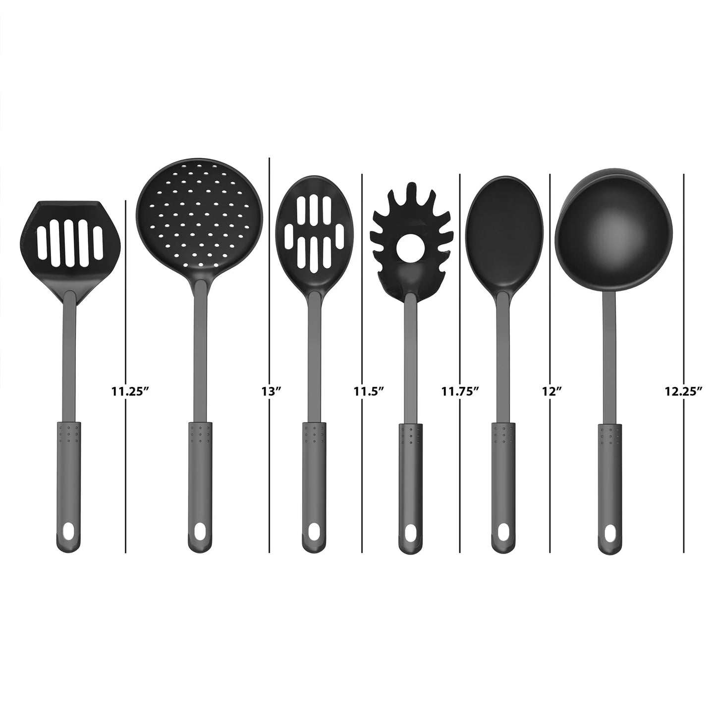 6-Piece Plastic Kitchen Utensil Set – Nonstick-Safe Tools, Black