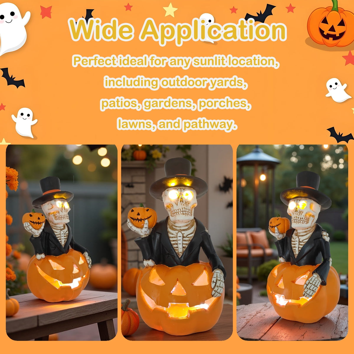 Skeleton pumpkin LED light for Halloween yard and garden decor