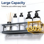 Adhesive Rustproof Shower Caddy with Removable Hooks, Large Capacity Bathroom Organizer, No-Drill Storage Shelf, Black