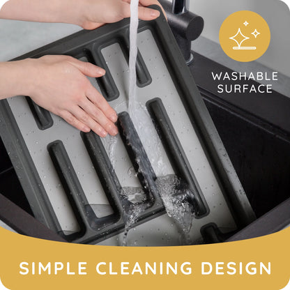 Expandable Plastic Kitchen Drawer Organizer for Silverware & Utensils, Cutlery Tray with Grooved Dividers