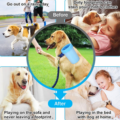 Portable Dog Paw Washer Set – Silicone Cleaner Cup with 3 Towels & Adjustable Bath Brush for Medium & Large Dogs