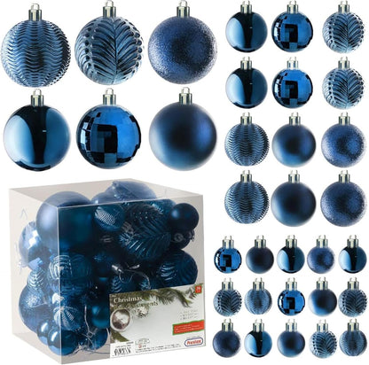  36-Piece Shatterproof Green Christmas Ornaments – 3 Sizes, 6 Styles with Hanging Loops for Tree, Wreath & Holiday Decor