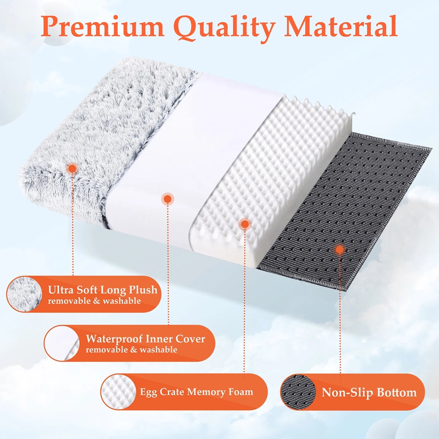 Orthopedic Dog Bed for Large & Medium Dogs – Washable Egg Crate Memory Foam, Plush Calming Pet Bed, 36" x 28", Gray