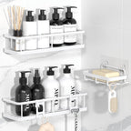 Adhesive Rustproof Shower Caddy with Removable Hooks, Large Capacity Bathroom Organizer, No-Drill Storage Shelf, Black