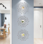 3-Pack Crystal Sunburst Wall Mirrors with Rhinestones, Silver Decorative Home Wall Art for Living Room, Bedroom & Entryway