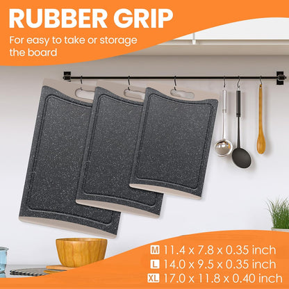 3-Pack Extra Large Plastic Cutting Boards with Juice Grooves & Easy-Grip Handles, Dishwasher Safe, Almond Gray