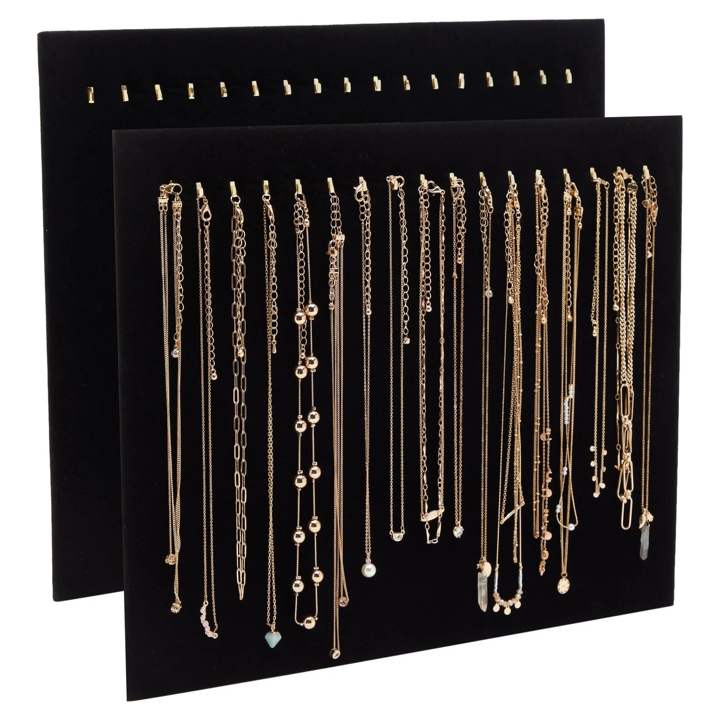 2-Pack Jewelry Display for Selling - Velvet Necklace Holder Stand, Organizer for Retail (17 Hooks, Black)