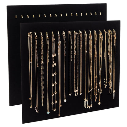 2-Pack Jewelry Display for Selling - Velvet Necklace Holder Stand, Organizer for Retail (17 Hooks, Black)