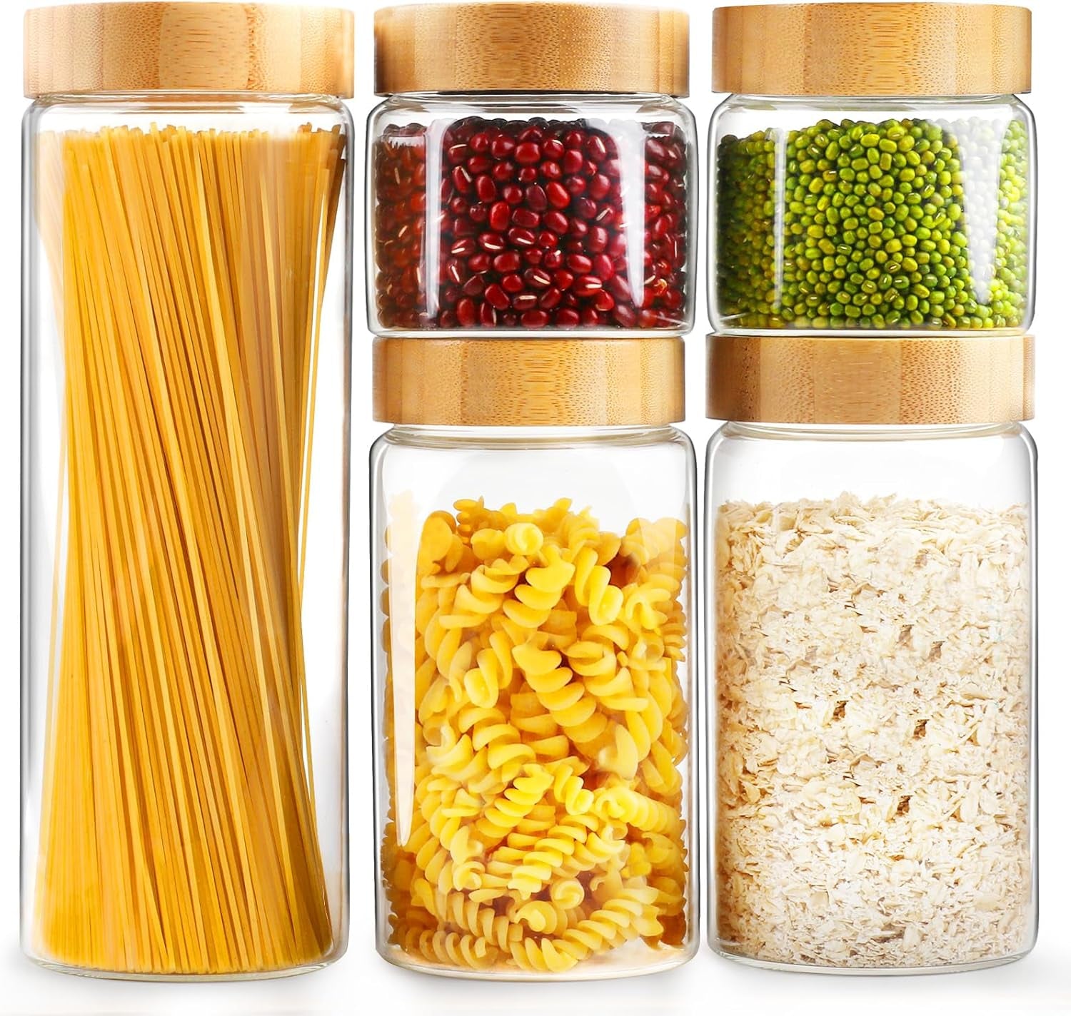 3-Pack Glass Storage Jars with Airtight Bamboo Lids, 80oz Canisters for Cereal, Cookies, Pasta & Kitchen Storage