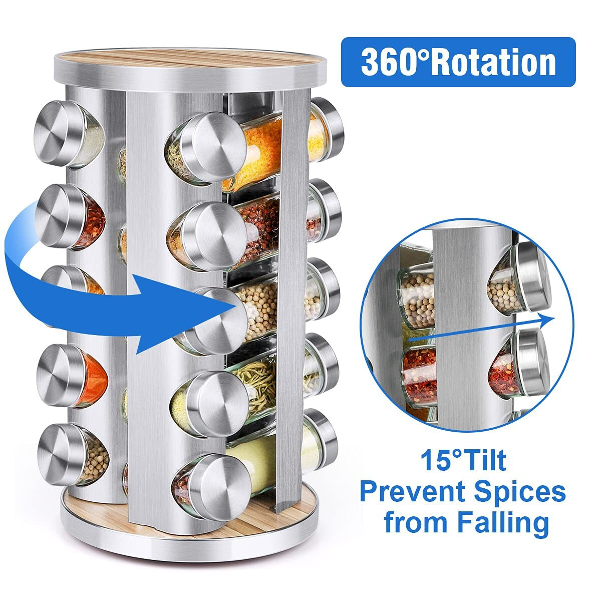 Spice Rack Organizer with Jars for Cabinet (20Pcs) 