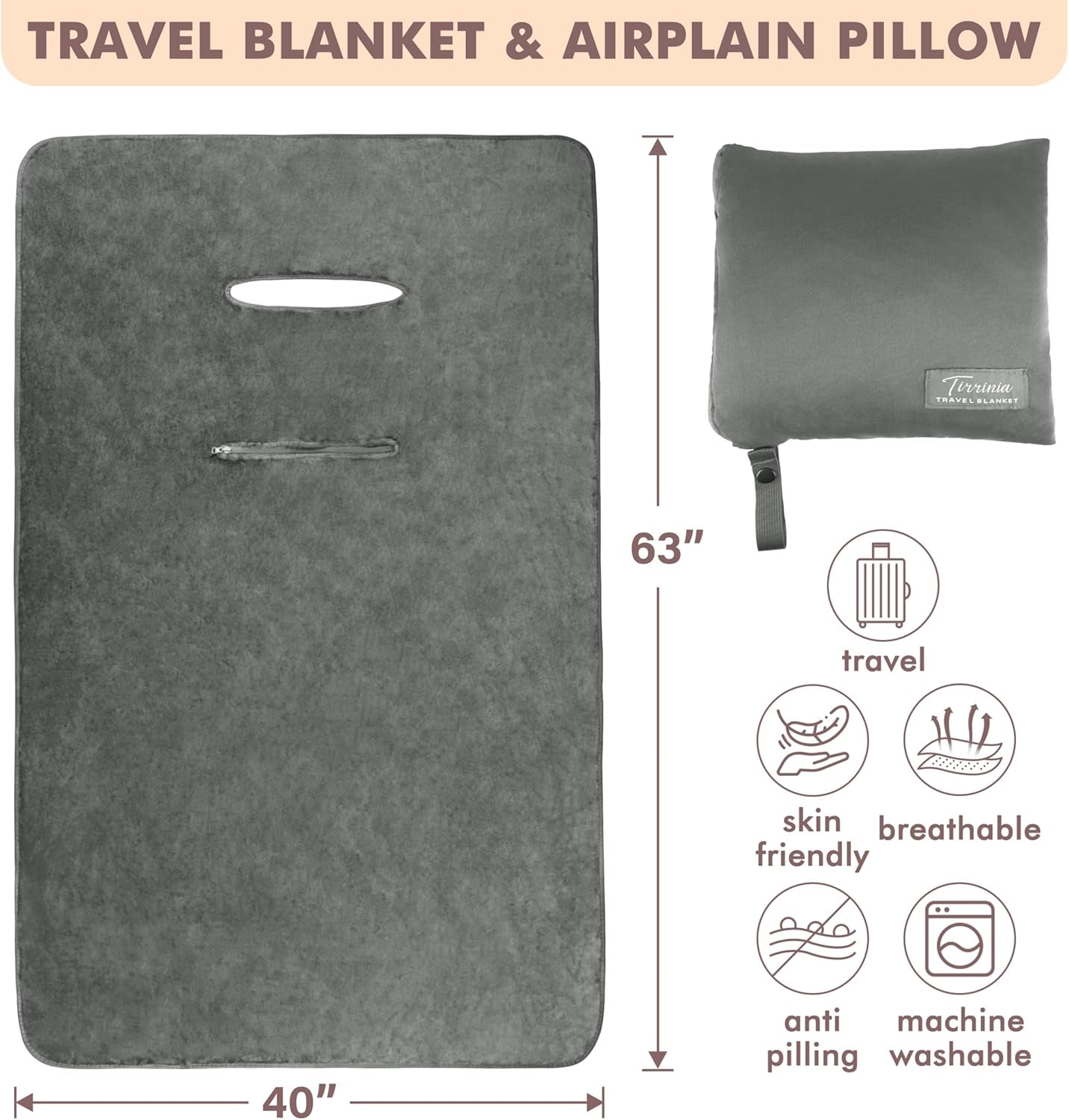 Travel Blanket Airplane Office Poncho 4 in 1 Premium Cozy Fleece Portable Poncho Blankets with Built-In Bag, Pocket