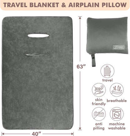 Travel Blanket Airplane Office Poncho 4 in 1 Premium Cozy Fleece Portable Poncho Blankets with Built-In Bag, Pocket