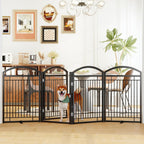 Folding Metal Dog Gate with Door, Freestanding Pet Fence