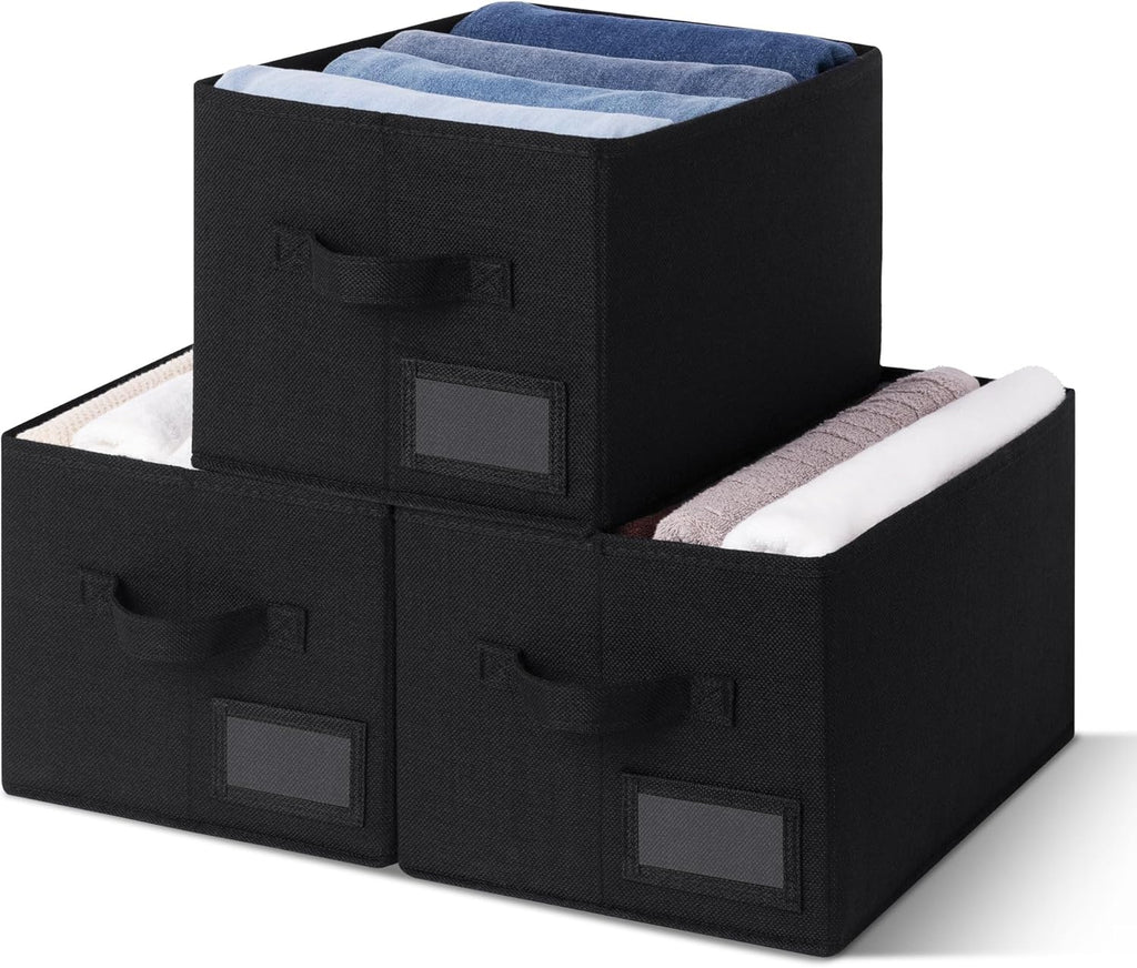 3-Pack Large Fabric Storage Bins with Handles, Collapsible Storage Boxes for Shelves & Closet Organization, Gray