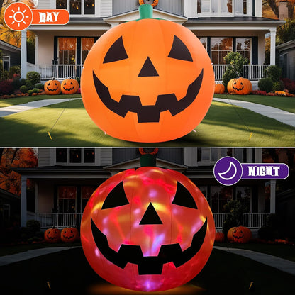 Giant jack-o-lantern inflatable with colorful rotating lights