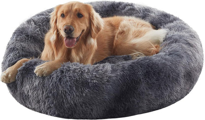 Donut Dog Bed for All Dogs Calming Plush Washable Round Bed 