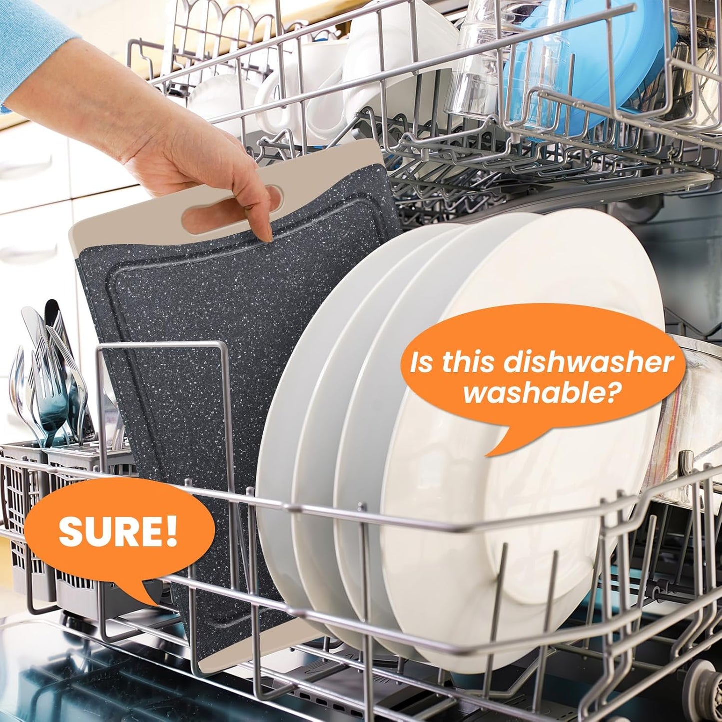 3-Pack Extra Large Plastic Cutting Boards with Juice Grooves & Easy-Grip Handles, Dishwasher Safe, Almond Gray