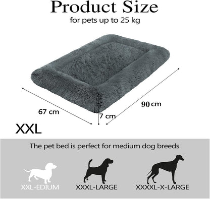 Calming Fluffy Dog & Cat Bed – Faux Fur Kennel Mat, Machine Washable, Anti-Slip, Comfy Pet Bed for Large & Medium Dogs