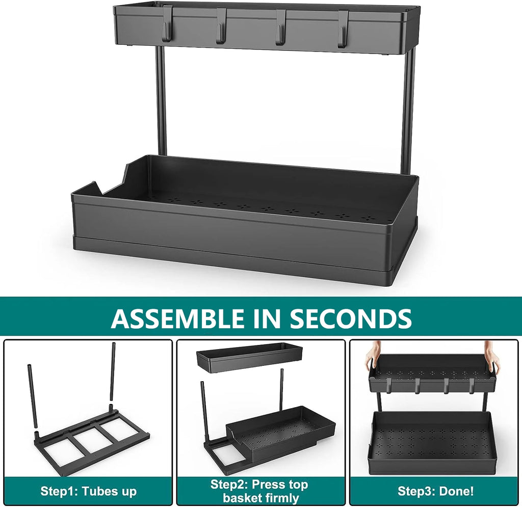 2-Pack Under Sink Organizer, 2-Tier Sliding Storage Drawers for Kitchen & Bathroom