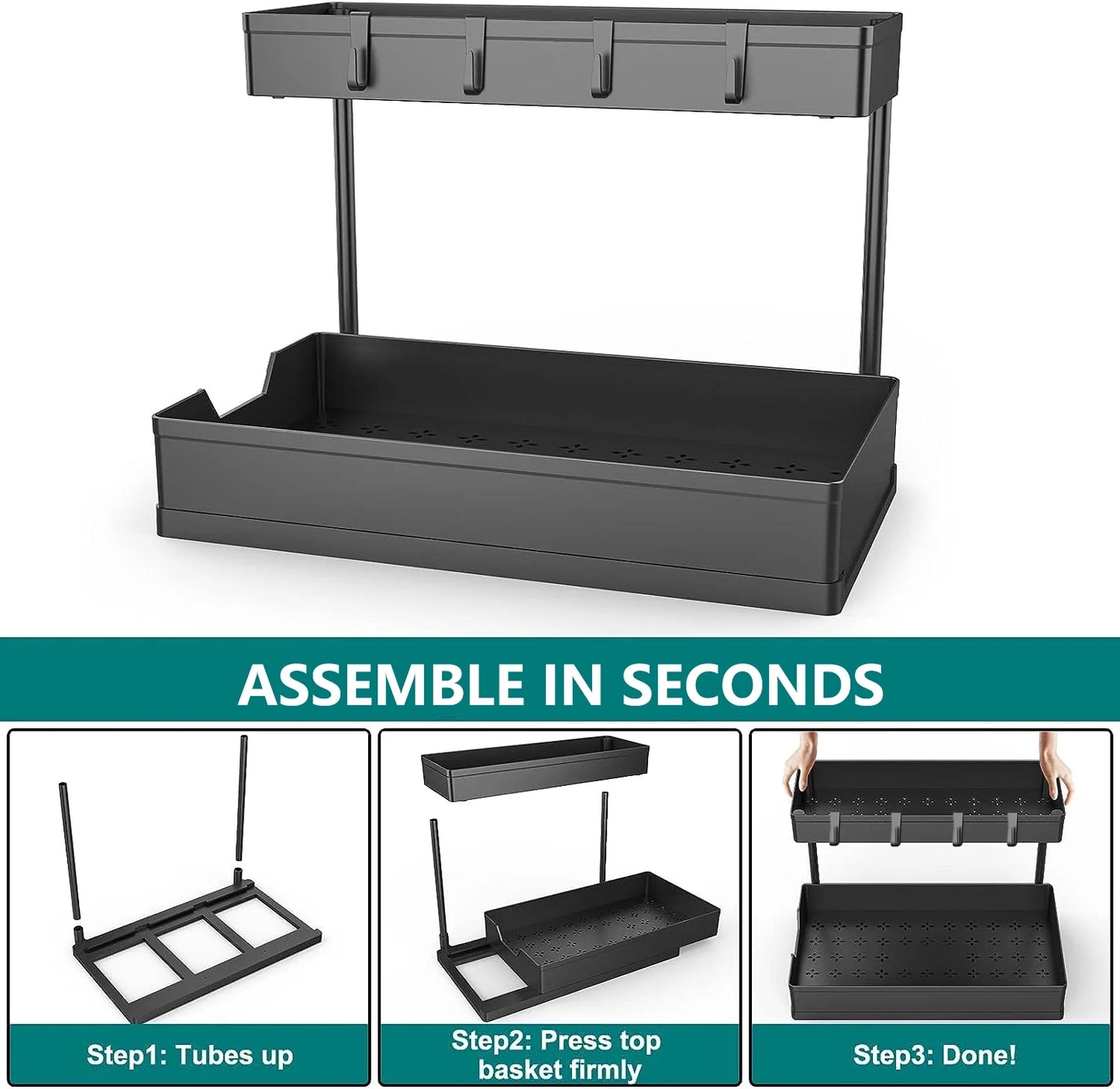 2-Pack Under Sink Organizer, 2-Tier Sliding Storage Drawers for Kitchen & Bathroom