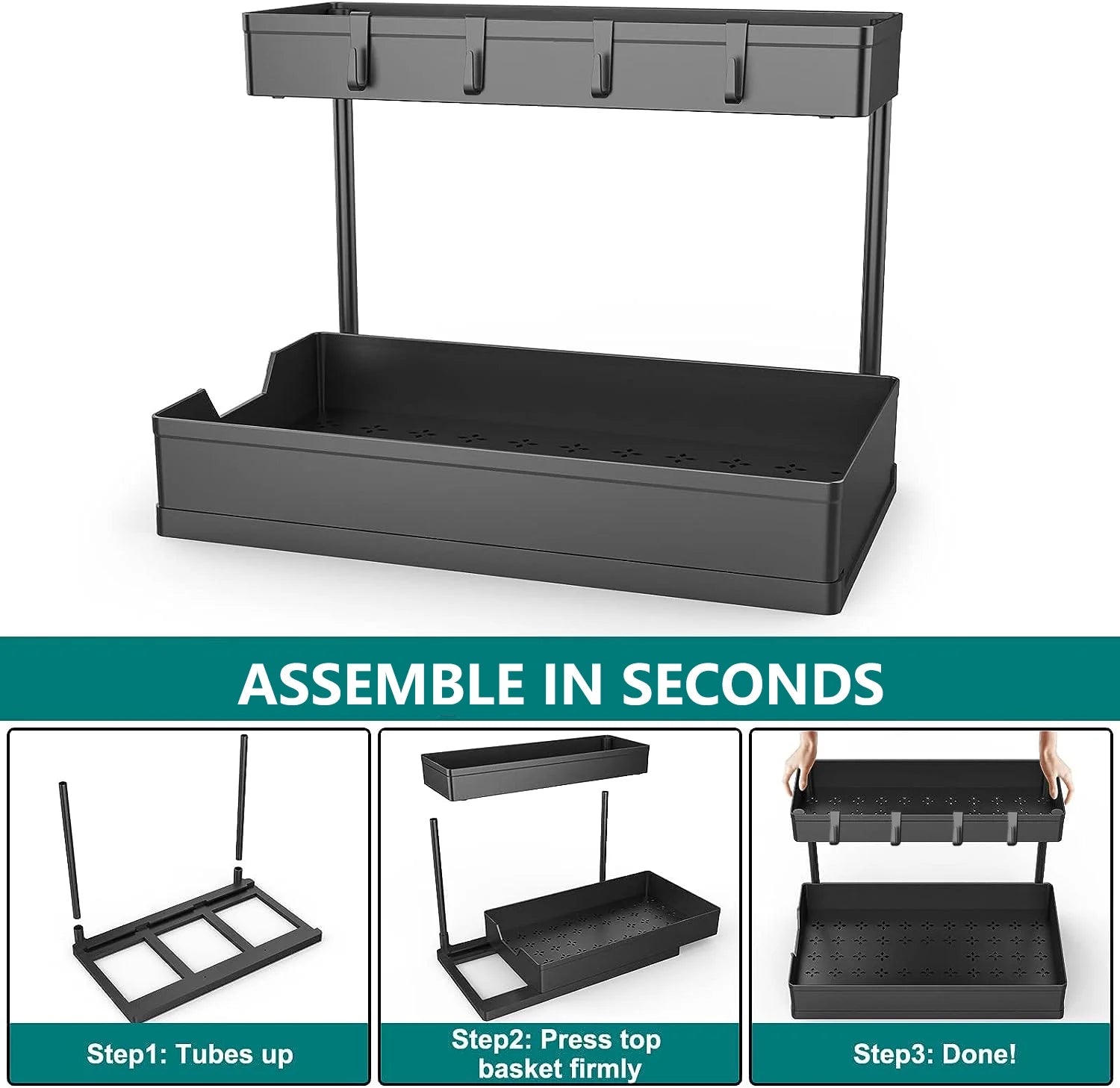 2-Pack Under Sink Organizer, 2-Tier Sliding Storage Drawers for Kitchen & Bathroom