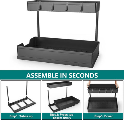 2-Pack Under Sink Organizer, 2-Tier Sliding Storage Drawers for Kitchen & Bathroom