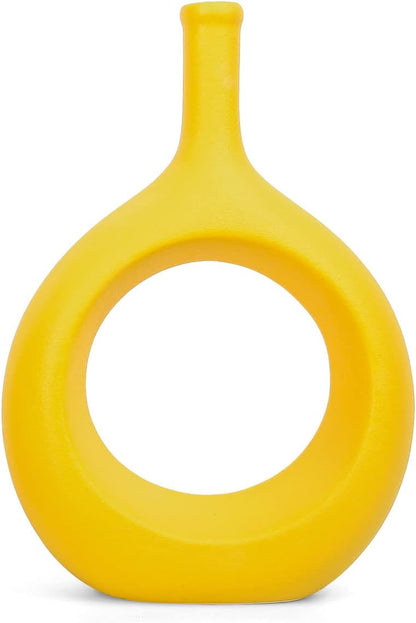 10" White Ceramic Vase for Modern Living Room, Bedroom, Kitchen Decor - Decorative Flower Vase