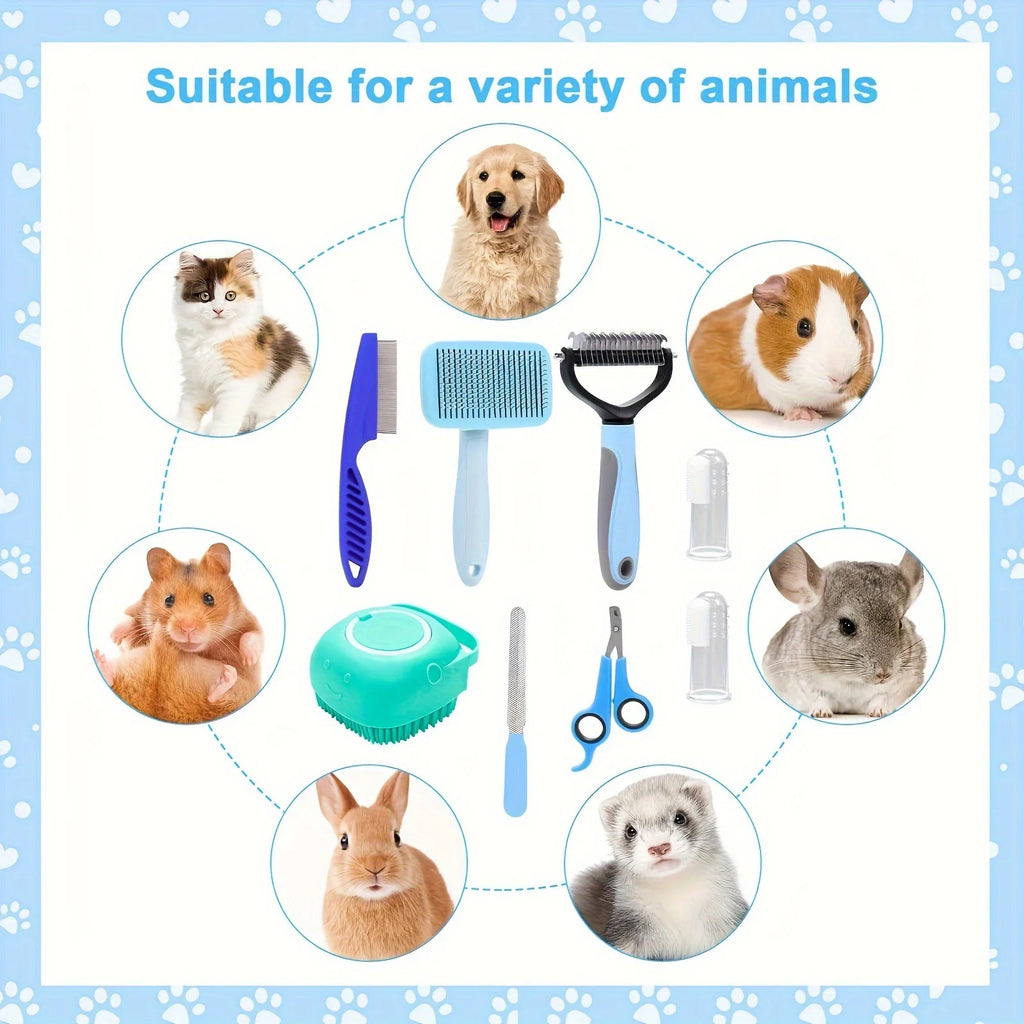 7-Piece Cat & Dog Grooming Brush Kit with Shedding, Flea & Bath Brushes