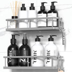 Adhesive Rustproof Shower Caddy with Removable Hooks, Large Capacity Bathroom Organizer, No-Drill Storage Shelf, Black