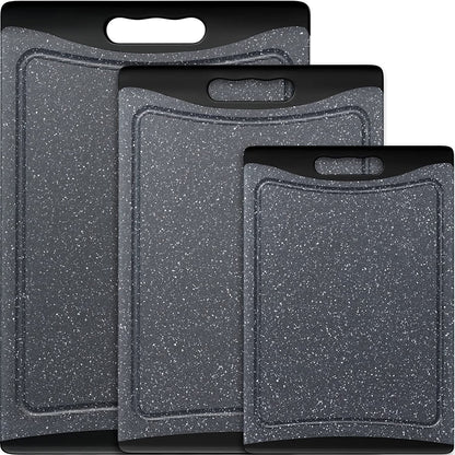 3-Pack Extra Large Plastic Cutting Boards with Juice Grooves & Easy-Grip Handles, Dishwasher Safe, Almond Gray