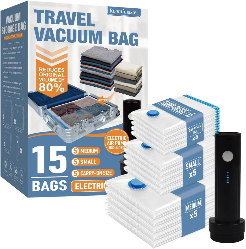 10 Large Vacuum Storage Bags with Hand Pump – Space Saver Bags for Clothes, Blankets, Comforters & Travel Luggage