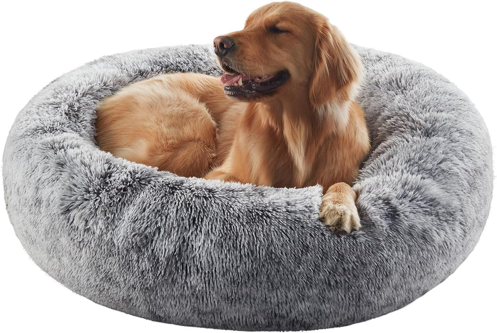 Donut Dog Bed for All Dogs Calming Plush Washable Round Bed 