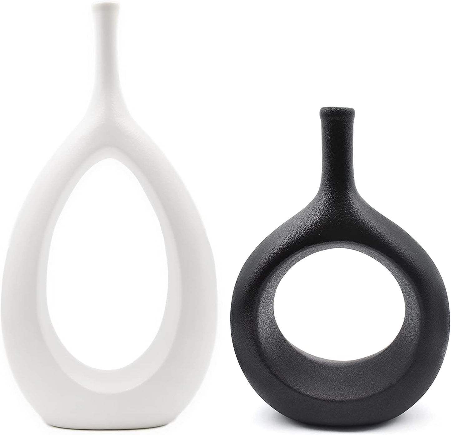 10" White Ceramic Vase for Modern Living Room, Bedroom, Kitchen Decor - Decorative Flower Vase