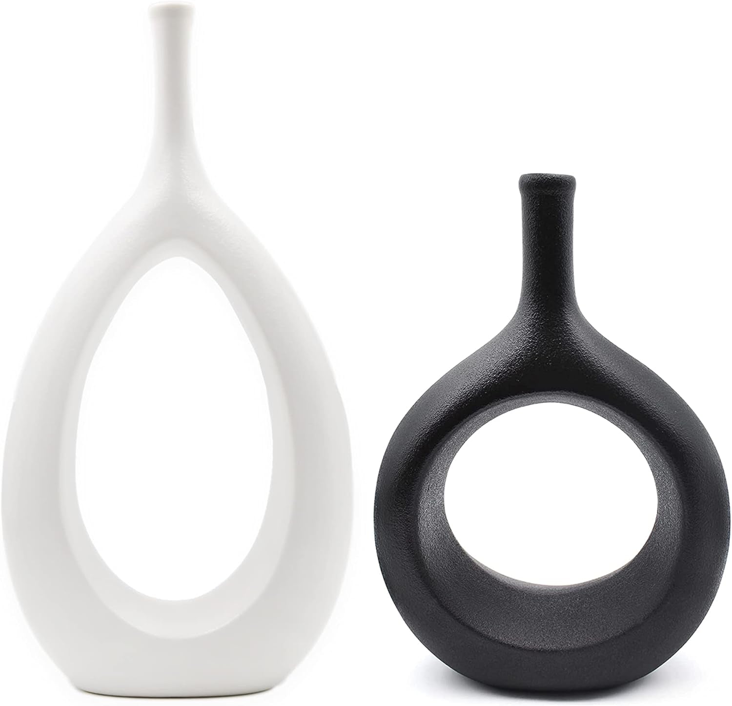 10" White Ceramic Vase for Modern Living Room, Bedroom, Kitchen Decor - Decorative Flower Vase