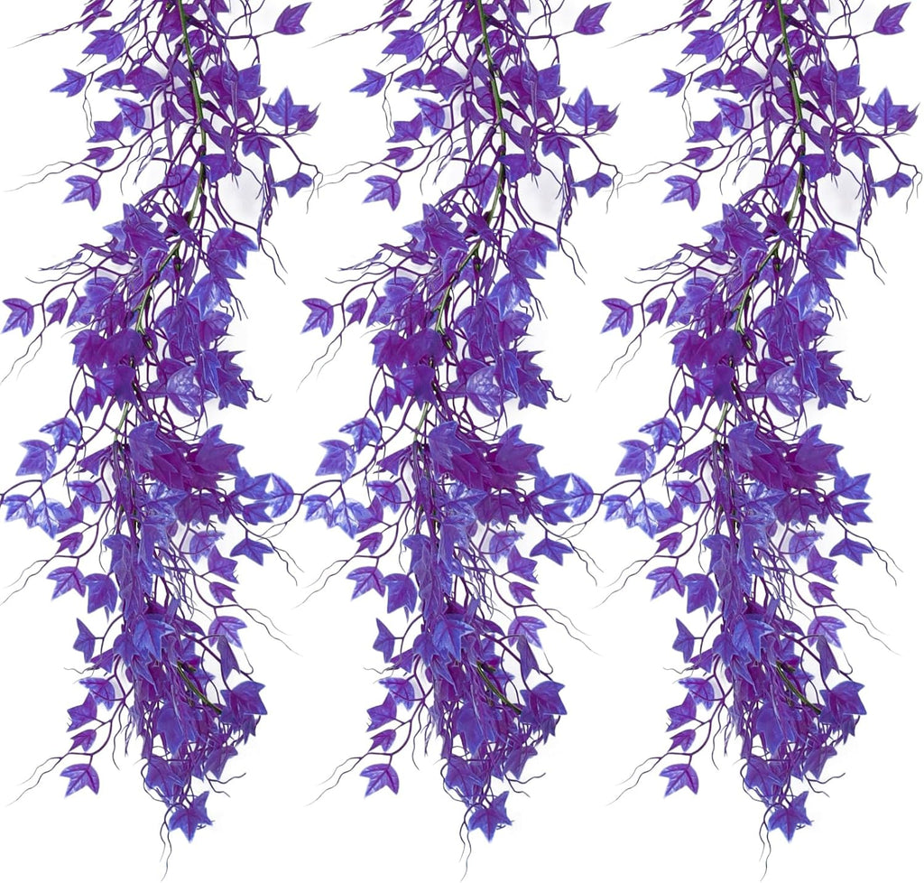 3-Pack Black Artificial Eucalyptus Garland with Flowers, Halloween & Fall Party Decor, Fake Floral Greenery for Wall Backdrop