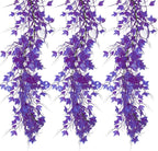 3-Pack Black Artificial Eucalyptus Garland with Flowers, Halloween & Fall Party Decor, Fake Floral Greenery for Wall Backdrop