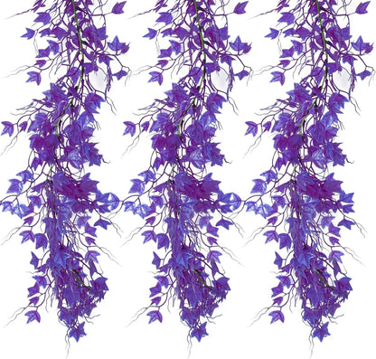 3-Pack Black Artificial Eucalyptus Garland with Flowers, Halloween & Fall Party Decor, Fake Floral Greenery for Wall Backdrop