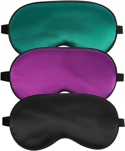 Silk Sleep Mask – Adjustable Satin Blackout Blindfold for Men & Women, Comfortable Night Sleep (Black, Blue, Green)