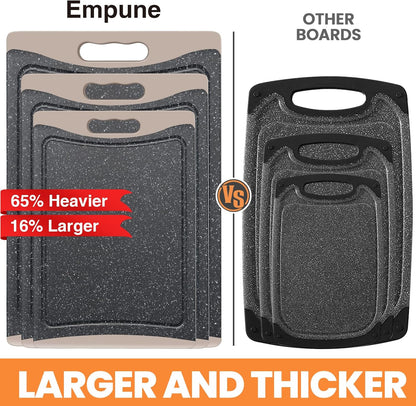 3-Pack Extra Large Plastic Cutting Boards with Juice Grooves & Easy-Grip Handles, Dishwasher Safe, Almond Gray