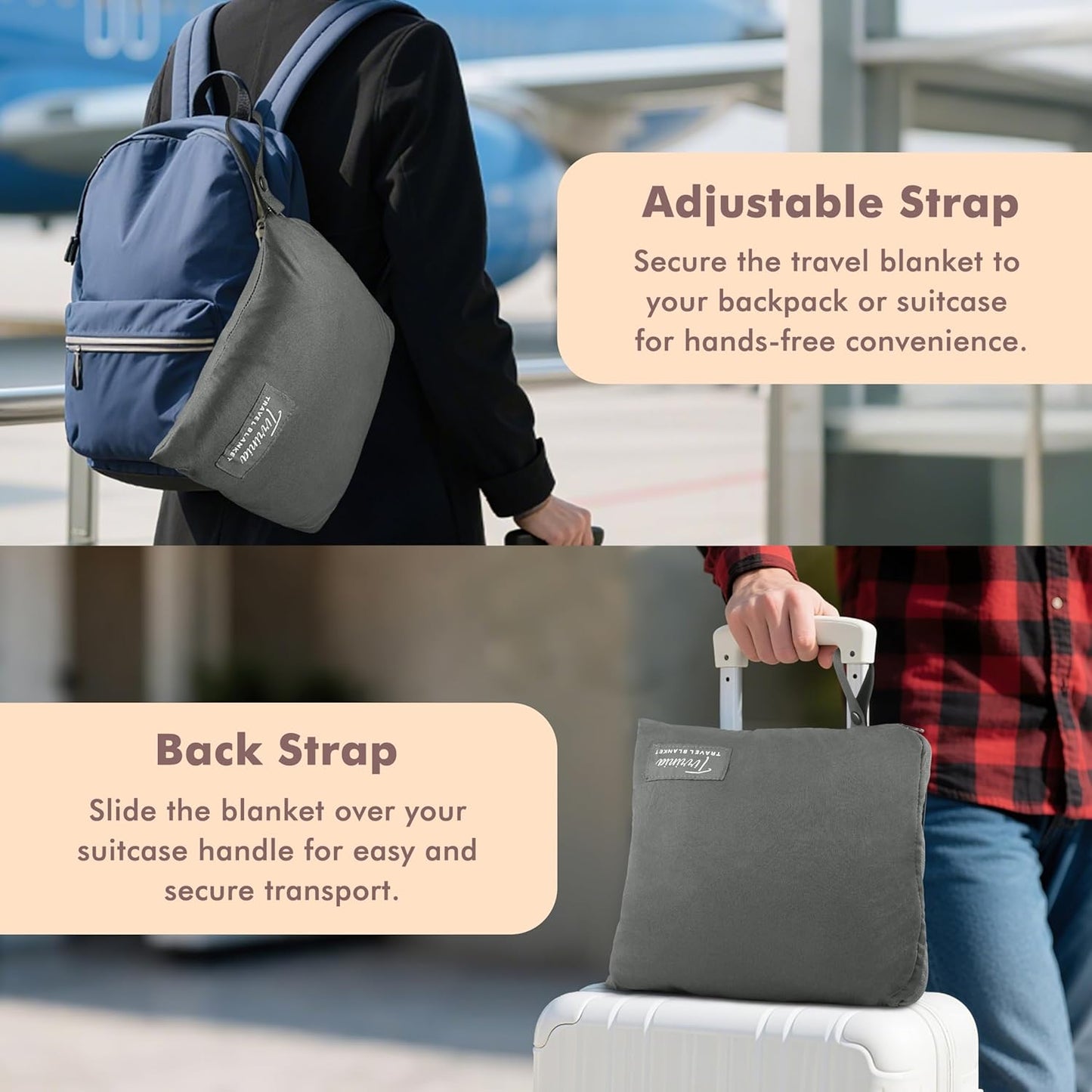 Travel Blanket Airplane Office Poncho 4 in 1 Premium Cozy Fleece Portable Poncho Blankets with Built-In Bag, Pocket