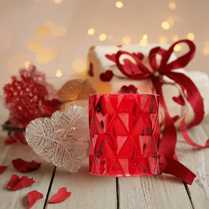 Set of 6 Red Glass Votive Candle Holders, 3" Tall Multifaceted Tealight Holders for Valentine's & Galentine's Day Decor