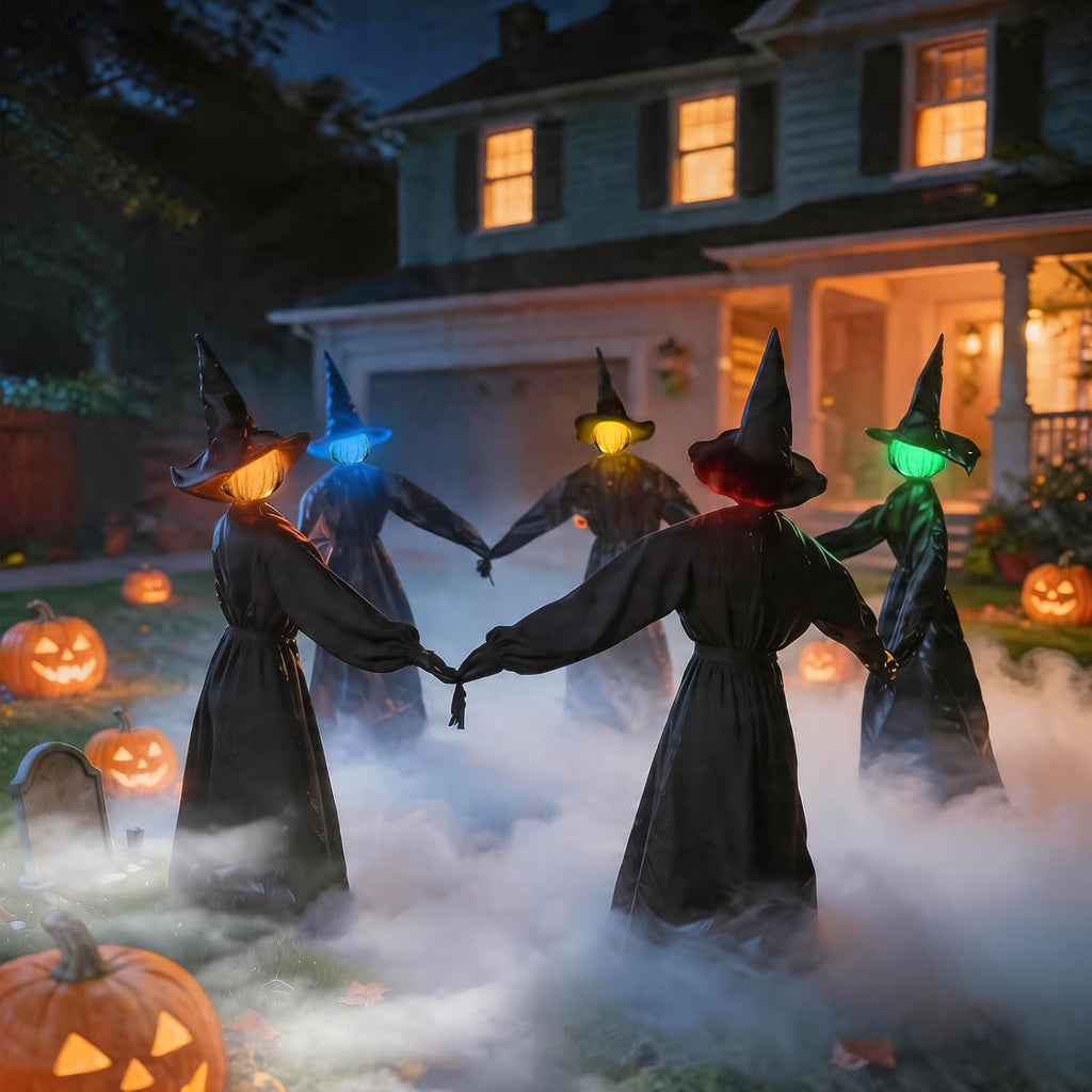 Halloween Decorations Outdoor, 5 Pack 4.3 FT Light up Holding Hands Witches