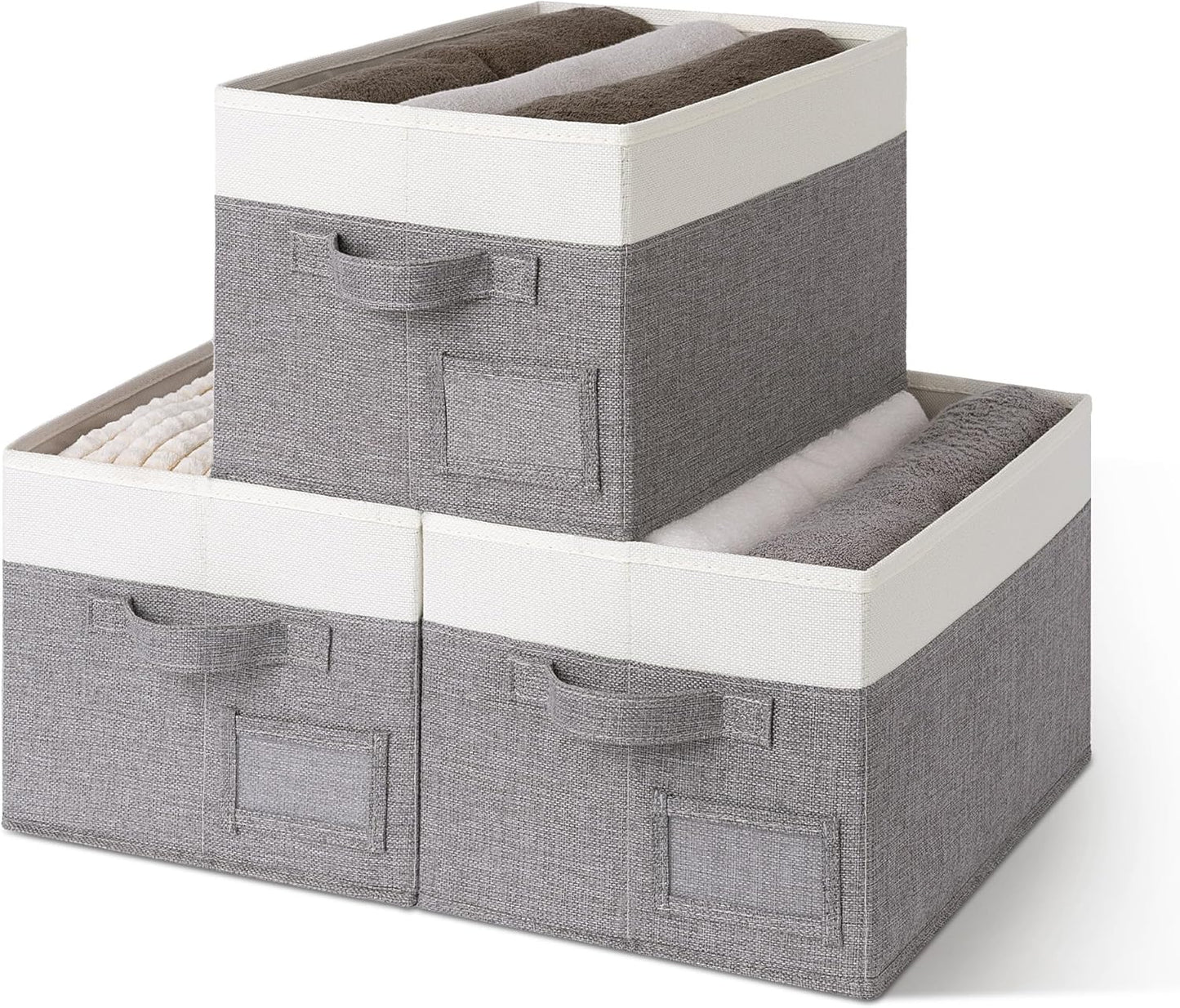 3-Pack Large Fabric Storage Bins with Handles, Collapsible Storage Boxes for Shelves & Closet Organization, Gray