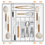 Silverware Drawer Organizer, Expandable Clear Acrylic Silverware Organizer, Kitchen Drawer Organizer for Utensils, Adjustable Cutlery Tray, Office, Supplies-9 Compartments, Large, Clear