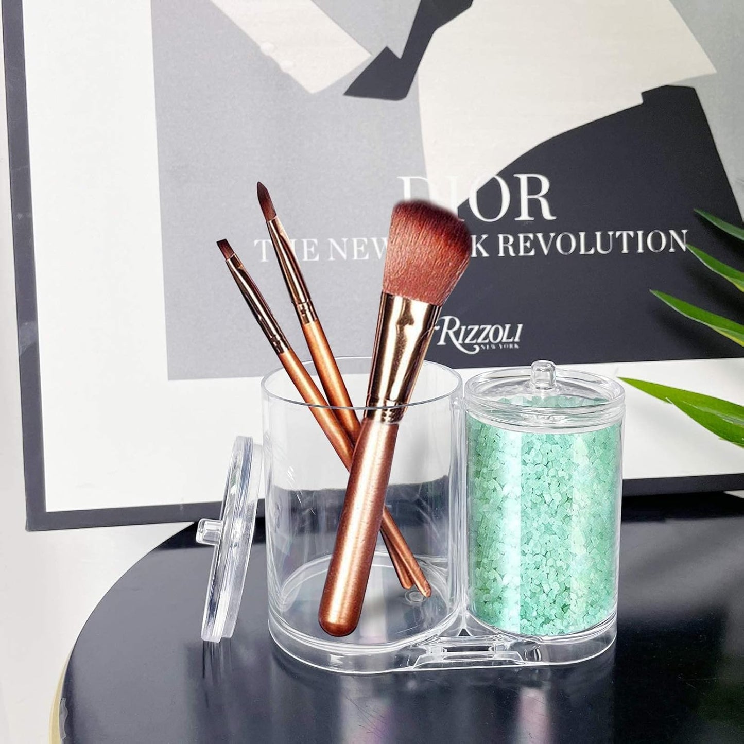 2-Pack Clear Plastic Qtip & Cotton Ball Holder Jars with Lids, Bathroom Storage Canisters (20oz & 10oz)