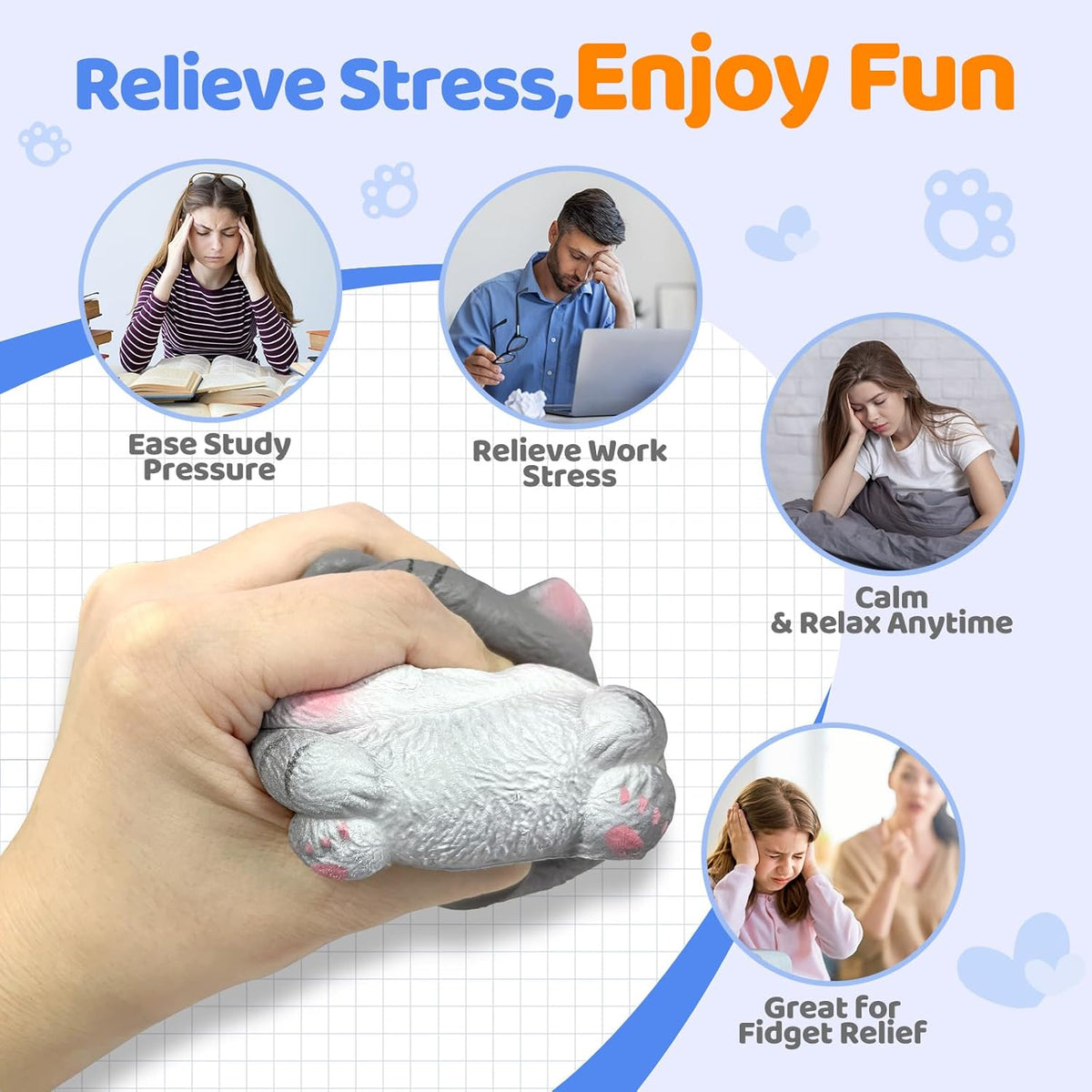 Cat Squishy Toys, Soft TPR Sensory Fidget Squeeze Toy