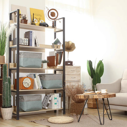 3-Pack Large Storage Basket Set, Trunk Organizer, Clothes Toys Bin, 15 X 10 X 10 Inches, Big Rectangular Canvas Fabric Collapsible Shelf Box with Handles, Stone Blue & Grey