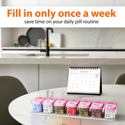 Extra Large Pill Organizer Pink White 2 Times a Day Big Pill Box 7 Day Am Pm XL