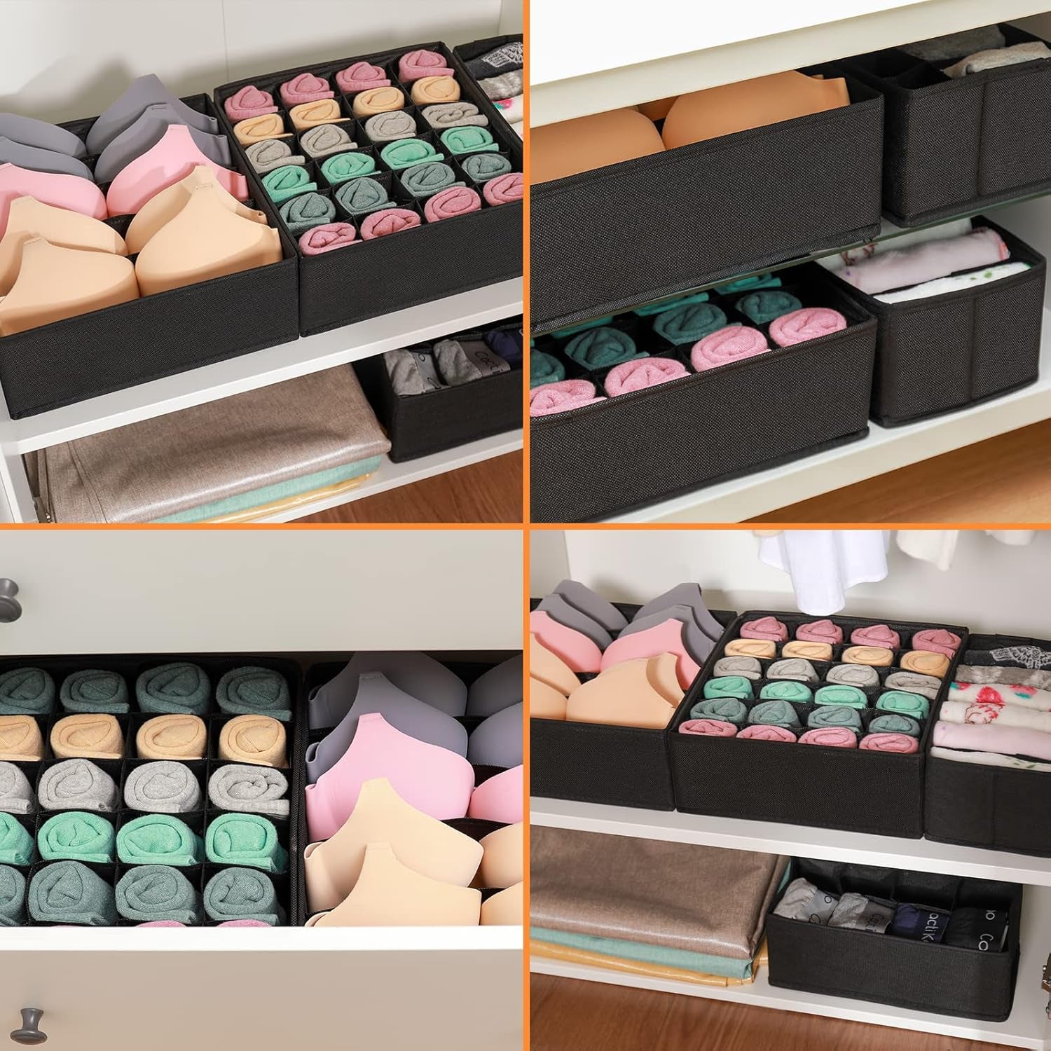 4 Pcs Underwear Drawer Organizers Divider, Closet Socks Organizer and Storage Boxes for Lingerie, Bra, Undies