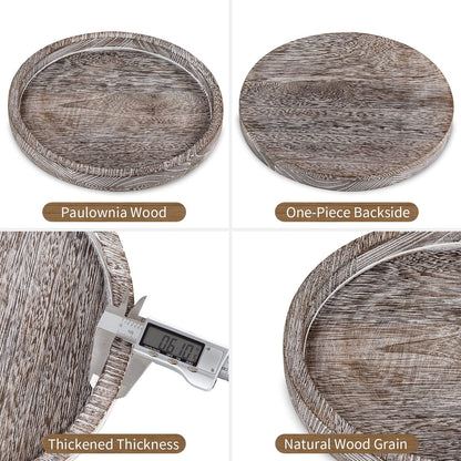 round Wooden Candle Tray: Rustic Decorative Coffee Table Tray ,11.8"